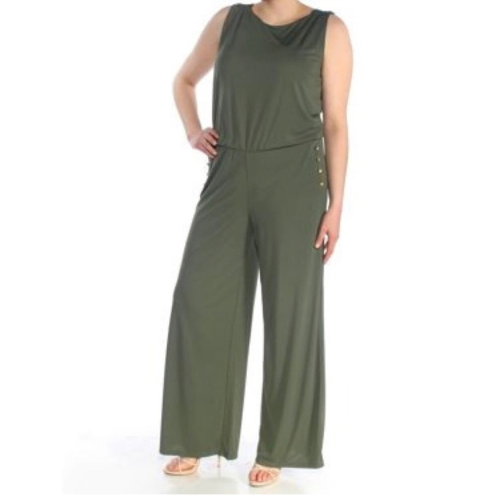 NWT Lauren Ralph Lauren Size M Olive Green Wide Leg Jumpsuit